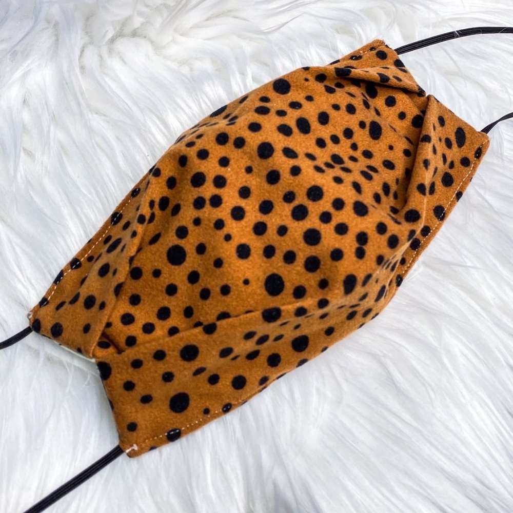 HANDMADE Camel & Black Dot Face Mask - TEEN/ADULT